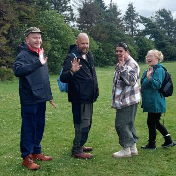 four people out walking