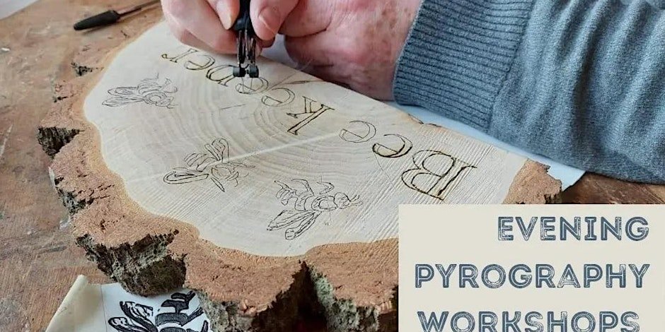 person using pyrography to inscribe onto wood